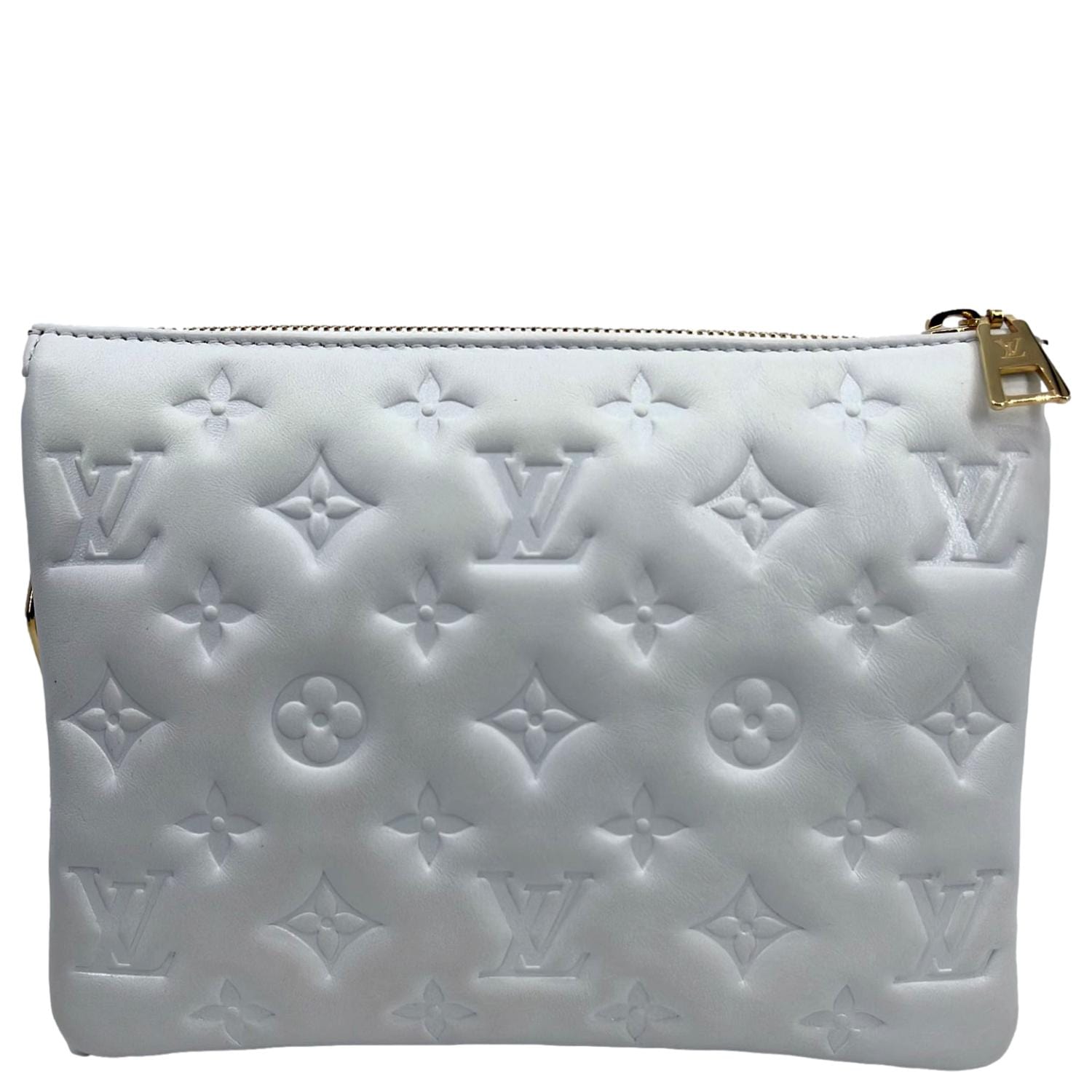 LOUIS VUITTON Coussin BB Monogram Embossed Leather Shoulder Bag White