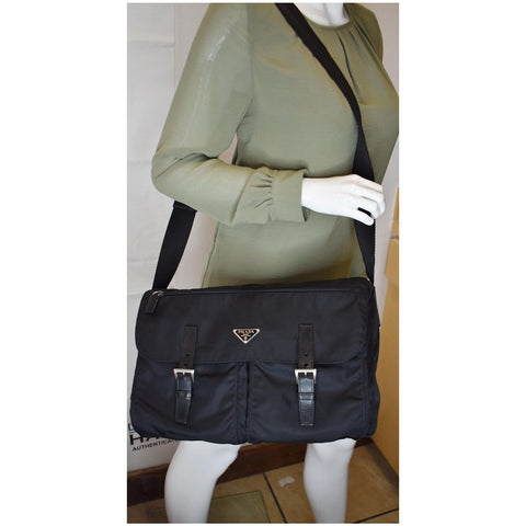 PRADA Vela Nylon Messenger Bag Black