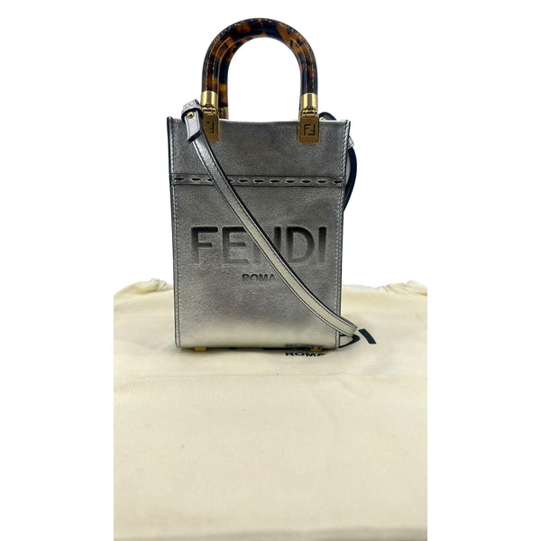 FENDI Mini Sunshine Plexiglass Laminated Leather Shopper Tote Crossbody Bag Silver - Hot Deals