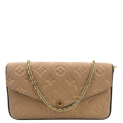 LOUIS VUITTON Felicie Monogram Empreinte Leather Pochette Crossbody Bag Light Brown