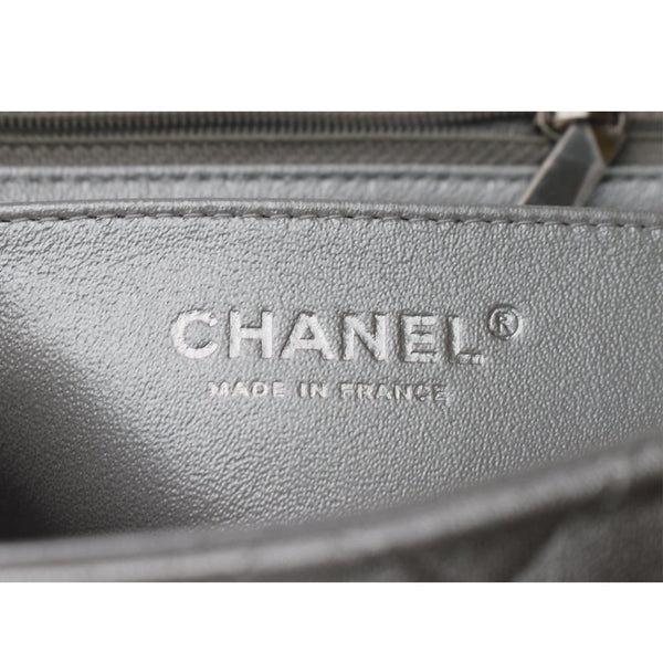 CHANEL Mini Square Flap Quilted Leather Shoulder Bag Metallic Silver