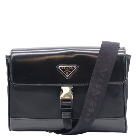 PRADA Re-Nylon Leather Shoulder Bag Black