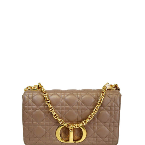 CHRISTIAN DIOR Caro Iridescent Leather Shoulder Bag Metallic Pink