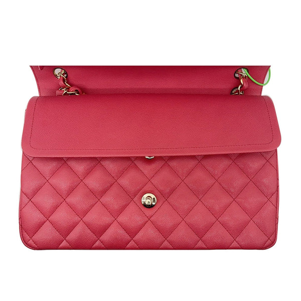 CHANEL Classic Medium Double Flap Caviar Leather Shoulder Bag Rose Pink