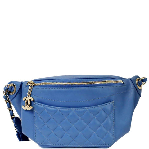CHANEL Bi Classic Quilted Lambskin Leather Waist Bag Blue
