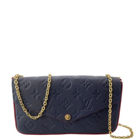 LOUIS VUITTON Felicie Monogram Empreinte Chain Pochette Crossbody Bag Blue