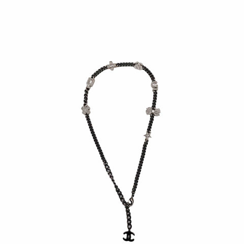 CHANEL CC Star Pearl Round Metal Necklace Silver