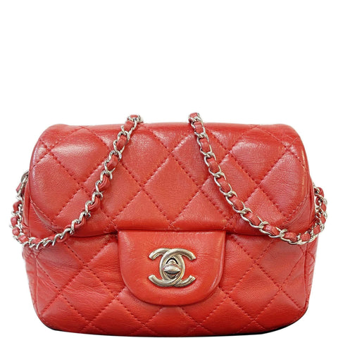 CHANEL Classic Mini Flap Quilted Lambskin Crossbody Bag Red
