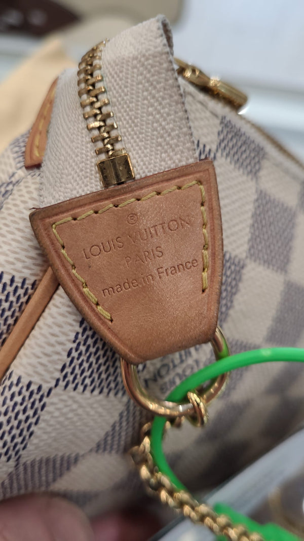 LOUIS VUITTON Pochette Eva Damier Azur Clutch Bag White