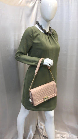 CHANEL Medium Boy Patent Leather Flap Bag Light Pink