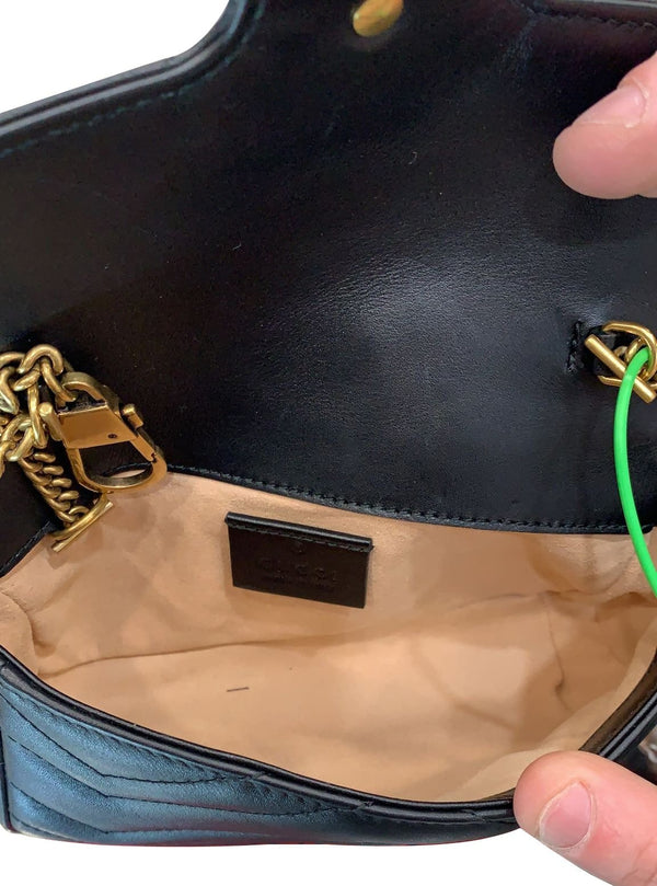 Gucci GG Marmont Super Mini Leather Chain Flap Bag Black