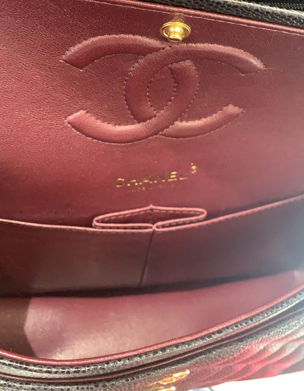 CHANEL Medium Double Flap CC Caviar Leather Shoulder Bag Black