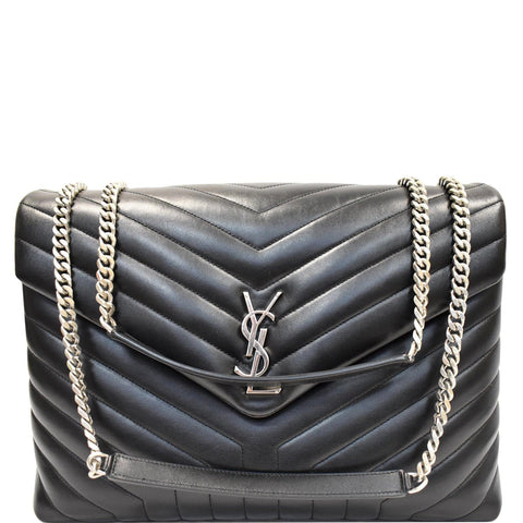 YVES SAINT LAURENT Large Loulou Calfskin Matelasse Chain Shoulder Bag Black