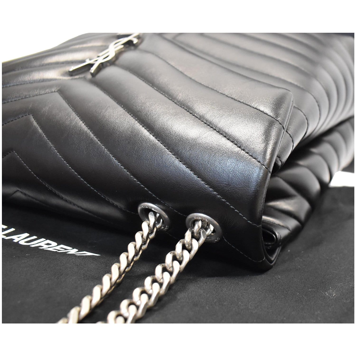 SAINT LAURENT Black Quilted Leather LouLou Large Chain Shoulder