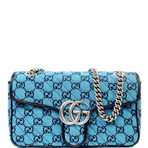GUCCI GG Marmont Canvas Leather Crossbody Bag Blue 443497