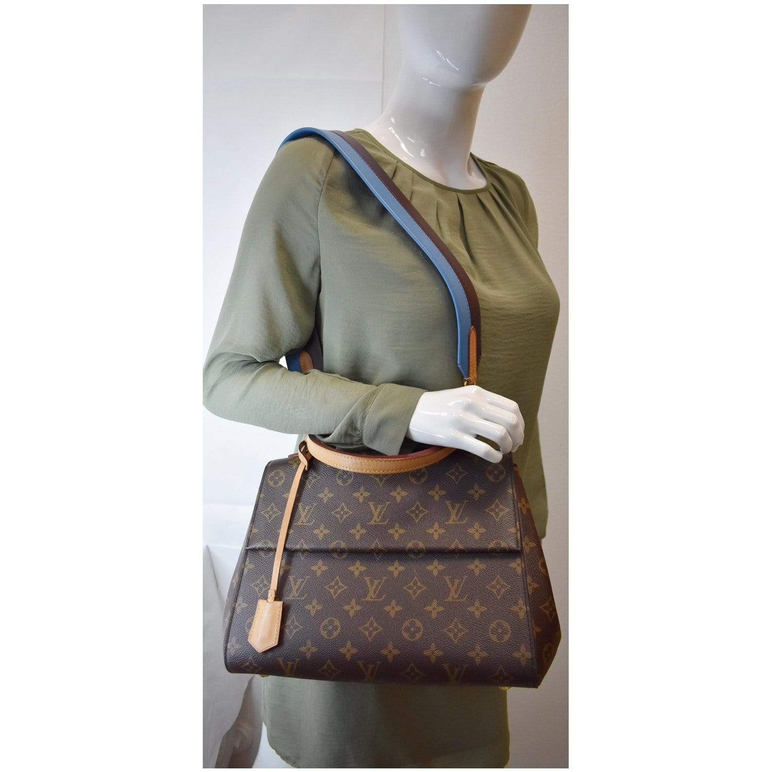 Louis Vuitton Cluny Mini Monogram Canvas Handbag Brown Strap Nude