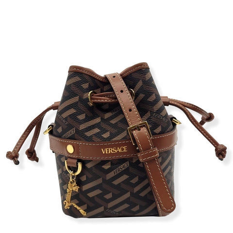 VERSACE La Greca Signature Mini Bucket Shoulder Bag Black