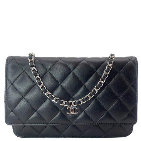 CHANEL Wallet On Chain Lambskin Leather WOC Crossbody Bag Black