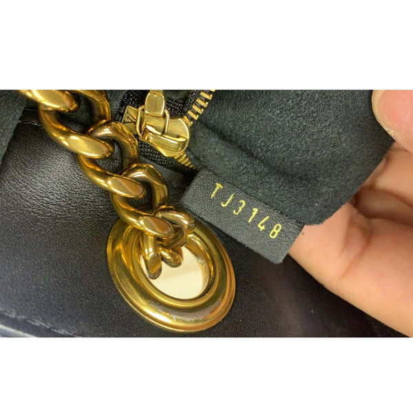 LOUIS VUITTON Wave Chain Leather Tote Shoulder Bag Black