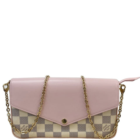 LOUIS VUITTON Pochette Felicie Damier Azur Chain Wallet Pastel Pink