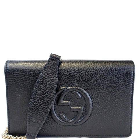 GUCCI Soho Leather Wallet On Chain Crossbody Bag Black 598211