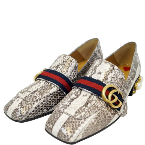 Gucci Mid-Heel GG Snakeskin Loafer Size US 7 Grey 423559 - Last Call