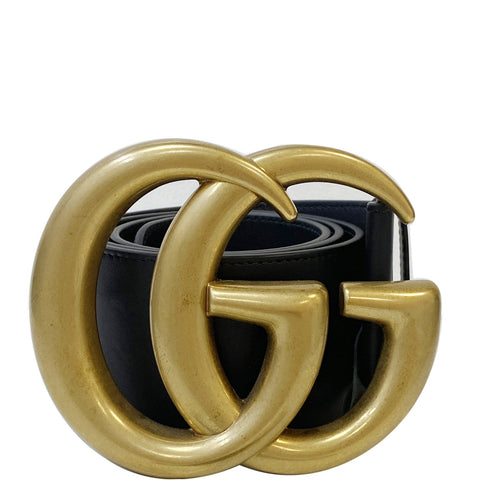 GUCCI Wide Double G Buckle Leather Belt Black Size 90/36 453265