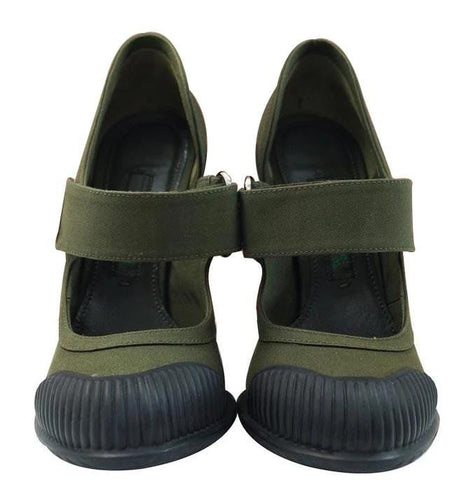 PRADA Militare Gabardine Mary Jane Rubber Cap Heel Pumps Green - Sale