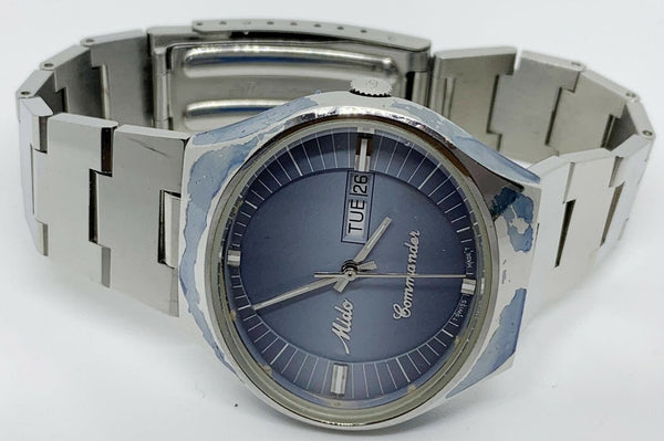 MIDO Commander 1980 Day Date Men's Stainless Steel Watch Light Blue Dial 41MM