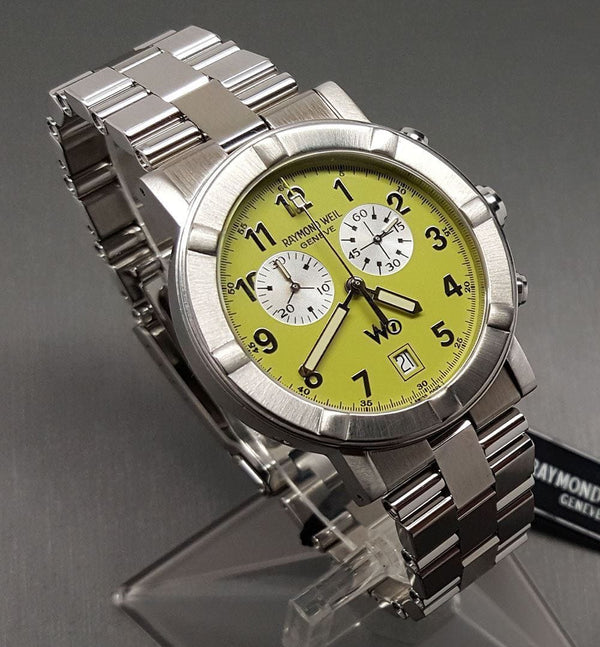 Authentic NEW Raymond Weil W1 Parsifal Chronograph 6800 Lime Dial 35mm