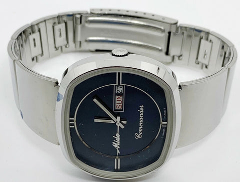 MIDO Commander 1970 Day Date Men's Stainless Steel Watch Blue Dial 41MM