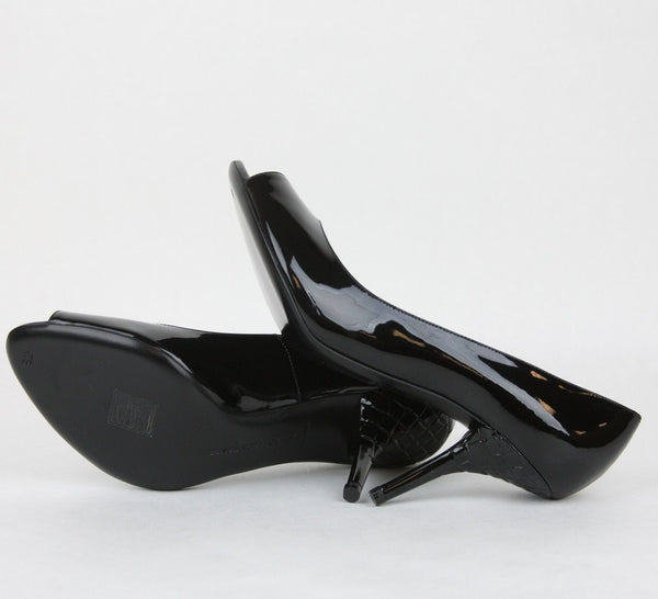BOTTEGA VENETA Patent Leather Woven Peep Toe Pump Black 9.5 New