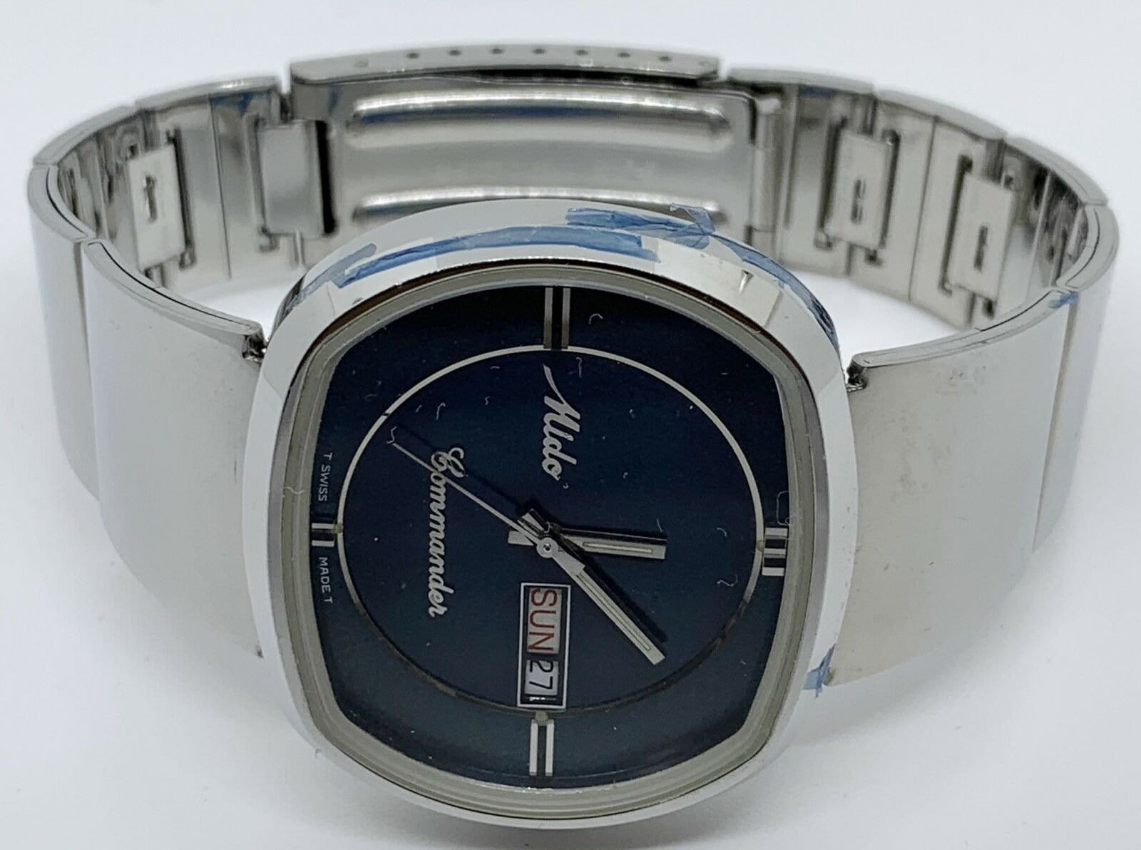 MIDO Commander 1970 Day Date Men's Stainless Steel Watch Blue Dial 41M
