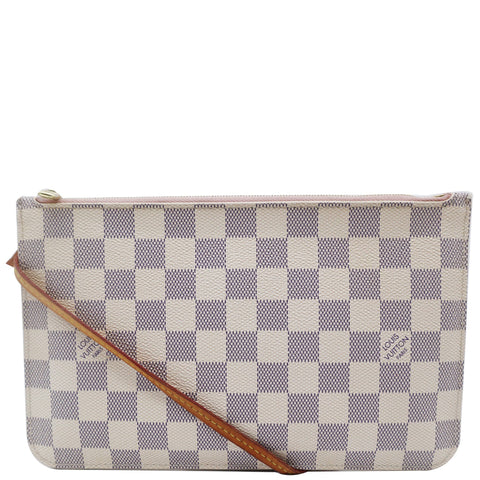 LOUIS VUITTON Neverfull MM Damier Azur Pochette Wristlet Pouch Rose Ballerine