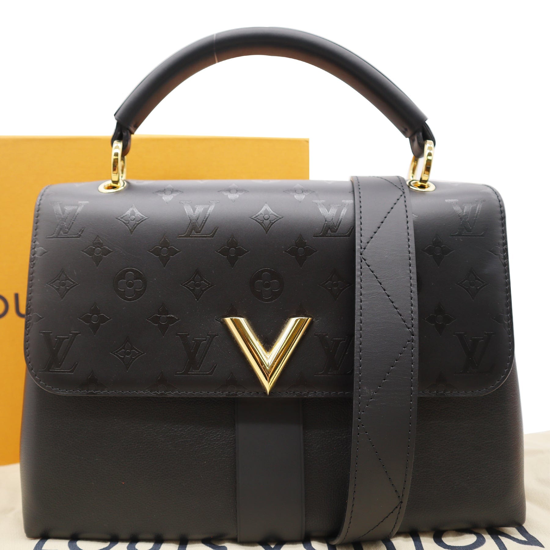 Louis+Vuitton+Very+One+Handle+Top+Handle+Bag+Black+Leather for sale online