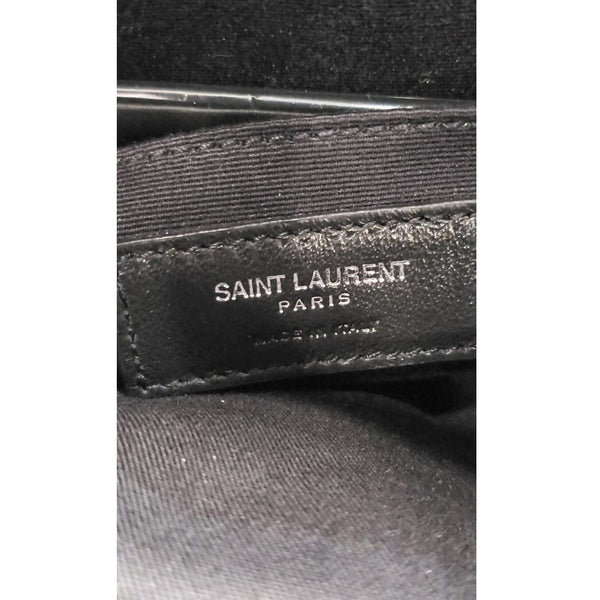 YVES SAINT LAURENT Lou Camera Raffia Canvas Crossbody Bag Black