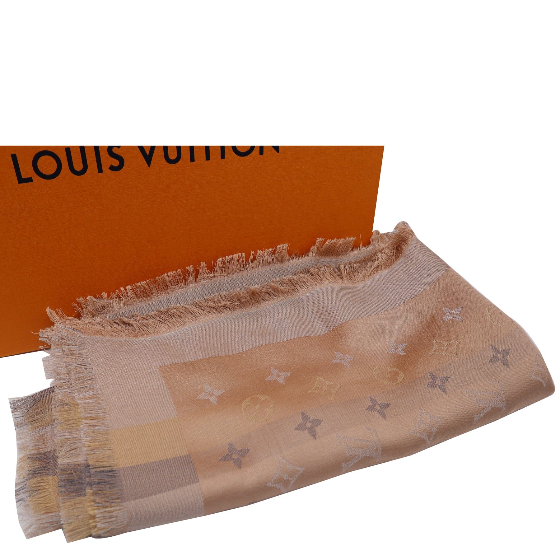 Louis Vuitton Monogram Cream and Brown Silk Scarf